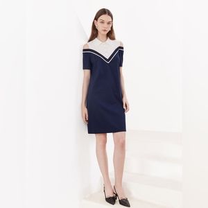 Goelia Blue&White Color Block Off-shoulder Dress